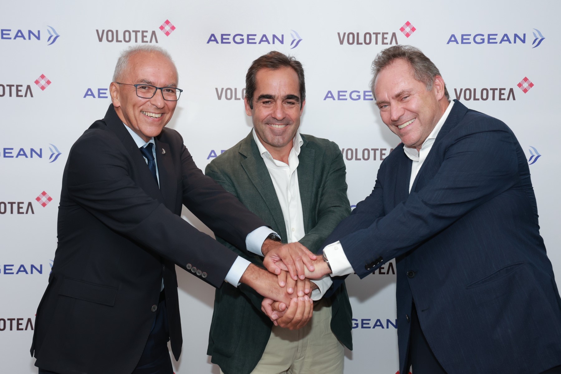 l r mr. dimitris gerogiannis, ceo aegean, mr. carlos muñoz, founder and ceo of volotea, mr.eftichios vassilakis chairman aegean photo 2 1